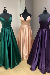 Formal Dress Short, Simple A-Line Straps Satin Long Prom Dress