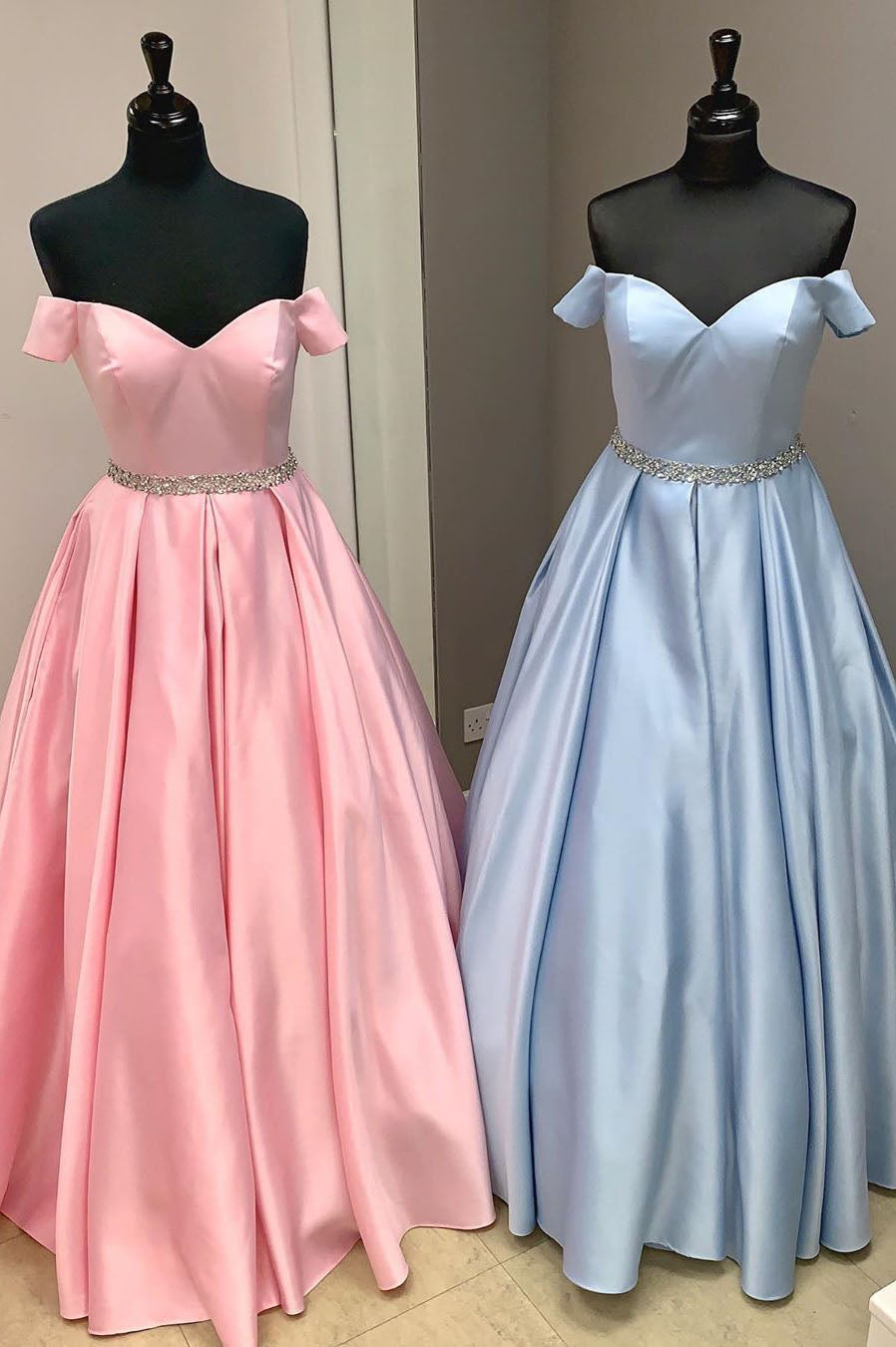 Floral Prom Dress, Elegant Off the Shoulder Satin Beaded Long Prom Dress