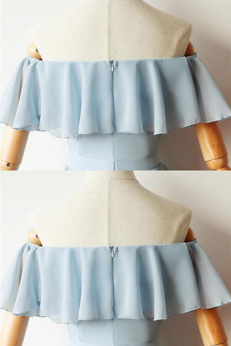 Homecoming Dress Beautiful, Cute Off the Shoulder Light Blue Short Dress