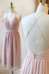 Formal Dressing Style, Short Pink Chiffon Homecoming Dress with Cross Back