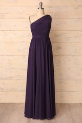 Formal Dresses Modest, Elegant One Shoulder Plum Bridesmaid Dress