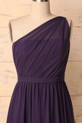 Formal Dresses For Black Tie Wedding, Elegant One Shoulder Plum Bridesmaid Dress