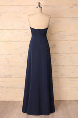 Formals Dresses Short, Elegant Sweetheart Pleated Navy Blue Bridesmaid Dress