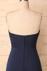 Formal Dress Short, Elegant Sweetheart Pleated Navy Blue Bridesmaid Dress