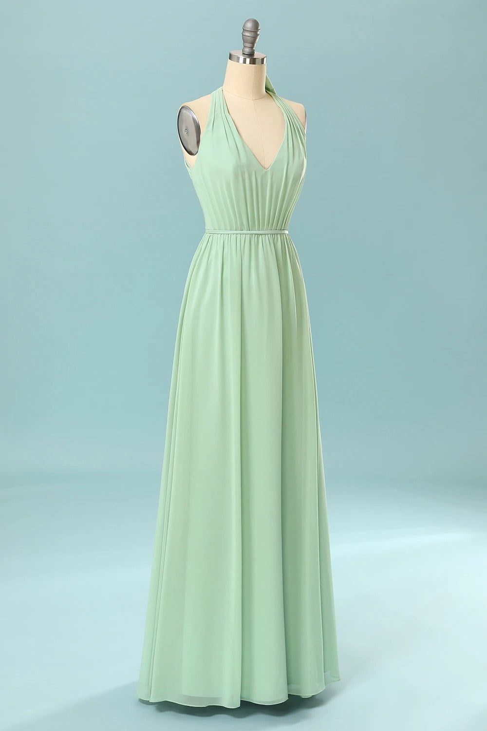 Sweater Dress, Halter Mint Green Bridesmaid Dress with Bowknot