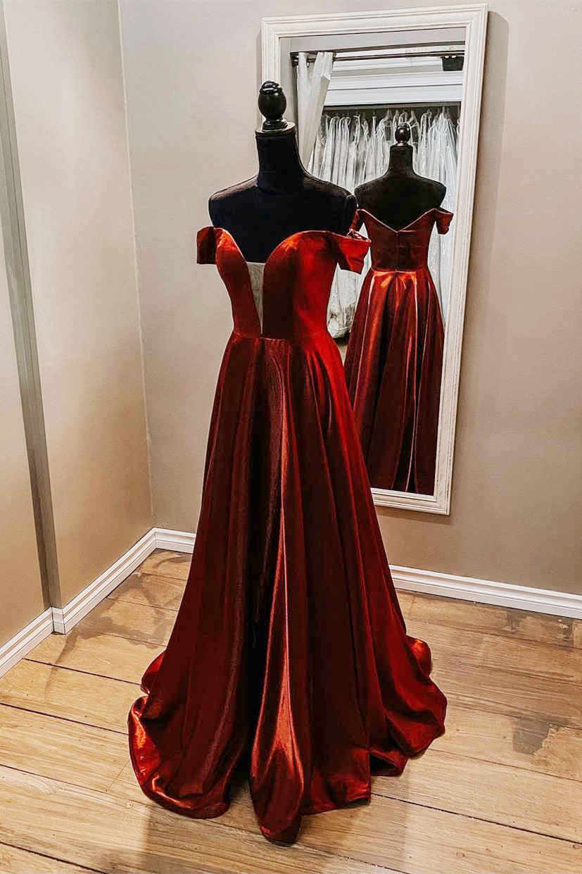 Bridesmaid Dress Color, Off the shoulder Red Long Prom Dress