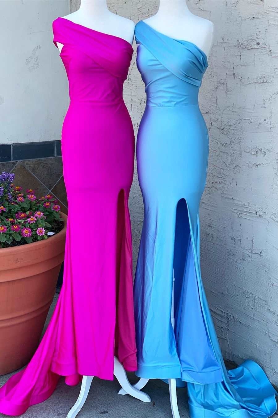 Silk Dress, One Shoulder Mermaid Slit Long Formal Dress