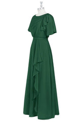 Party Dresses Christmas, Hunter Green Chiffon Ruffled Long Bridesmaid Dress