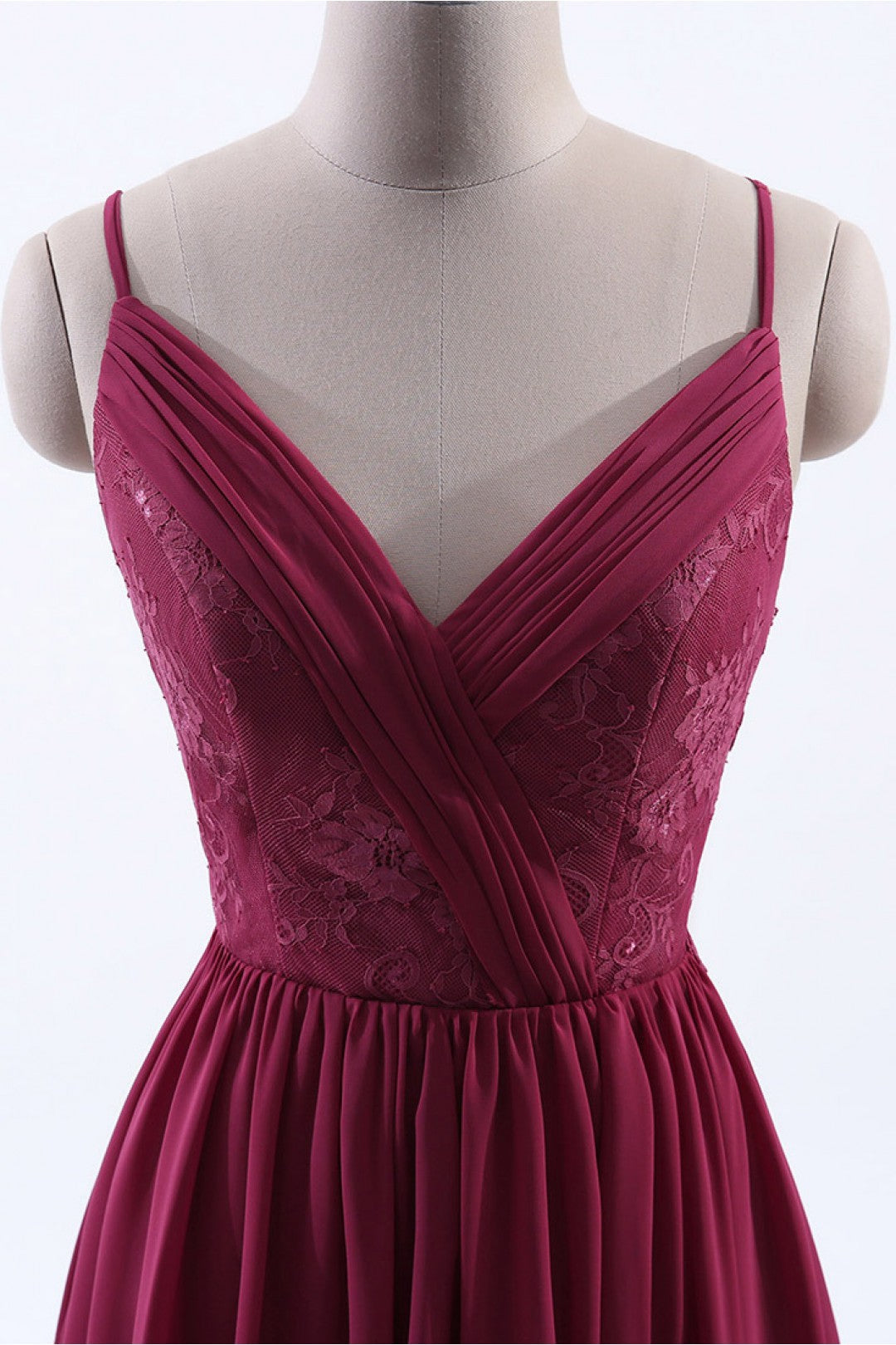 Wedding Photo Ideas, Wine Red Chiffon A-line Long Pleated Bridesmaid Dress