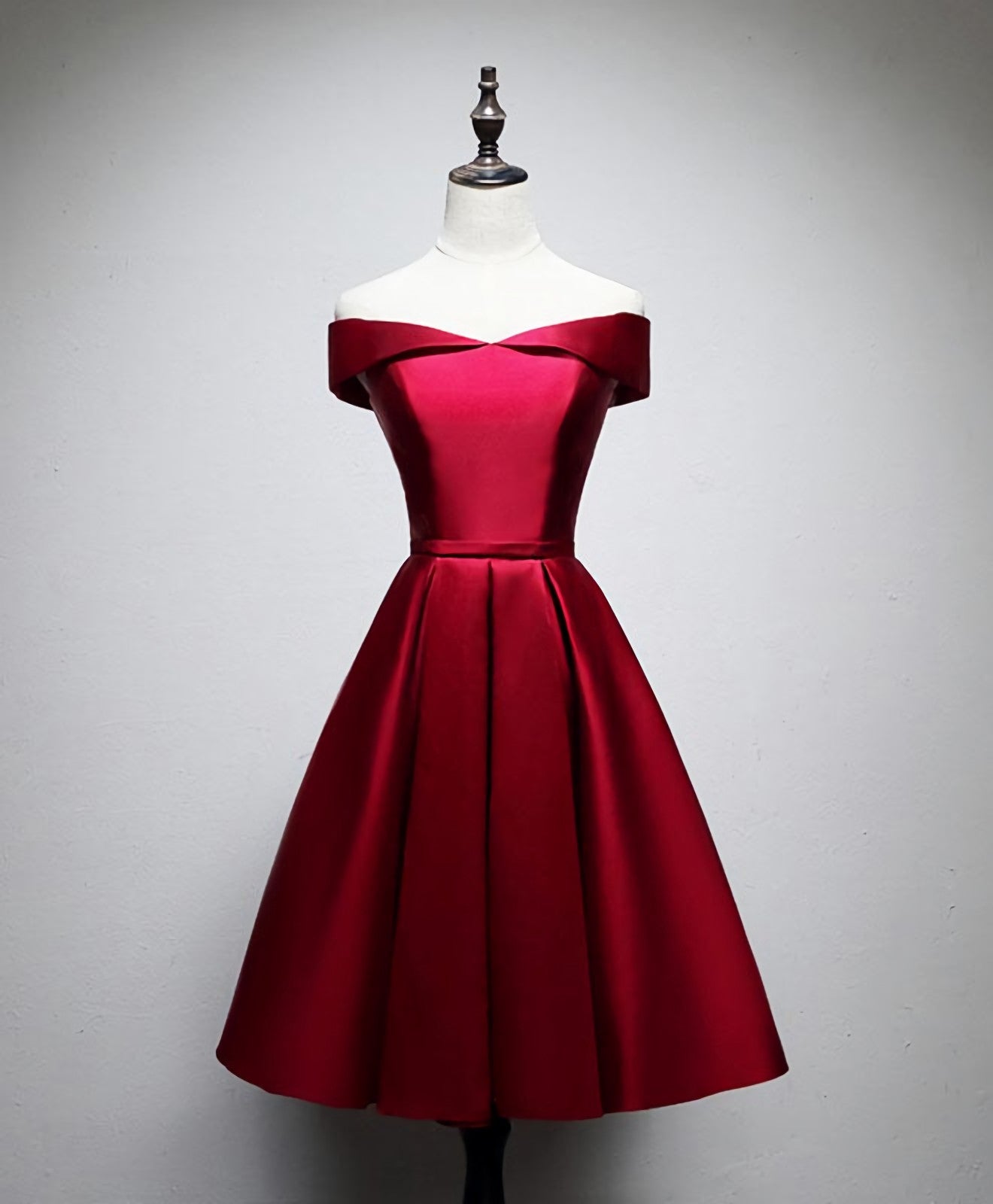 Short Wedding Dress, Simple Satin Burgundy Short Prom Dress, Burgundy Homecoming Dress