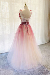 Sparklie Prom Dress, A-Line Burgundy V Neck Tulle Sequin Long Prom Dress Burgundy Evening Dress