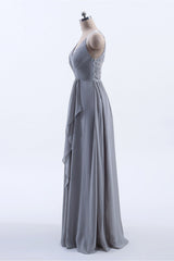 On Piece Dress, Silve Chiffon A-line Ruffles Long Bridesmaid Dress