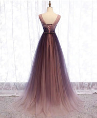 Flower Girl Dress, Simple V Neck Tulle Long Prom Dress, Tulle Evening Dress