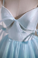 Prom Dress Emerald Green, Cute Sky Blue Beading Bowknot Short Princess Homecoming Dresses