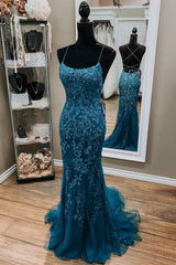 Bridesmaid Dresses Wedding, Mermaid Lace Appliques Straps Long Prom Dresses Evening Dresses