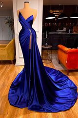 Evening Dress Simple, Glamorous Royal Blue Sweetheart Prom Dress Mermaid Long Evening Gowns With Split