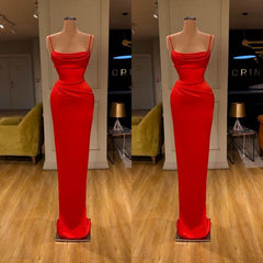 Evening Dresses Dresses, Spaghetti starp Front-ruffle Orange Sheath Prom Dress