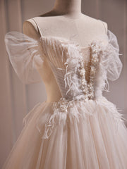 Wedding Dress Diet, Charming Ivory A-Line Ball Gown Tulle Long Wedding Dresses