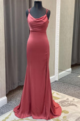 Bridesmaid Dresses Convertable, Mauve Mermaid Cowl Neck Straps Long Prom Dress