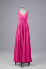 Prom Dresses Shops, Elegant A-line V Neck Straps Chiffon Bridesmaid Dresses