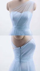 Homecoming Dresses Fitted, One Shoulder Sweetheart Ice Blue Bridesmaid Dress