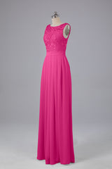 Evening Dresses Elegant, A-line Lace Top Floor Length Chiffon Bridesmaid Dresses