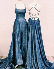 Prom Dresses Navy, Sequins long prom dress evening dress