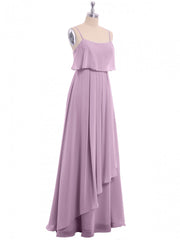 Party Dresses Teens, Lavender Chiffon Spaghetti Straps Ruffled A-Line Long Dress