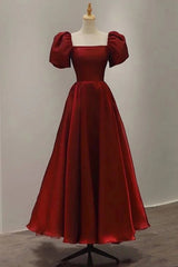 Bridesmaids Dress Style, Burgundy A-line Satin Vintage Women Dresses Long Prom Dresses