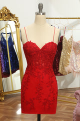 Party Dresses Cheap, Champagne Spaghetti Straps Tight Short Homecoming Dress with Appliques