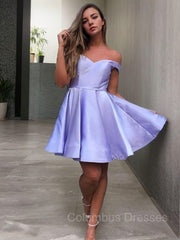 Prom Dress Sweetheart, A-Line/Princess Off-the-Shoulder Short/Mini Satin Homecoming Dresses With Ruffles