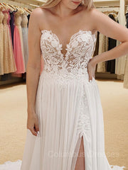 Wedding Dresses Pinterest, A-Line/Princess Sweetheart Chapel Train Chiffon Wedding Dresses With Leg Slit