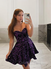 Prom Dresses Affordable, A-Line/Princess Sweetheart Short/Mini Velvet Sequins Homecoming Dresses