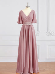 Bridesmaids Dresses Summer Wedding, A-Line/Princess V-neck Chiffon Floor-Length Mother of the Bride Dresses