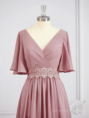 Bridesmaid Dresses Winter, A-Line/Princess V-neck Chiffon Floor-Length Mother of the Bride Dresses