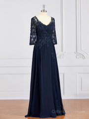 Bridesmaids Dresses Sale, A-Line/Princess V-neck Chiffon Floor-Length Mother of the Bride Dresses With Appliques Lace