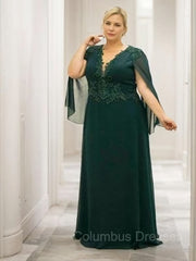 Formal Dresses Graduation, A-Line/Princess V-neck Floor-Length 30D Chiffon Mother of the Bride Dresses With Appliques Lace