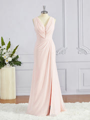 Quince Dress, A-Line/Princess V-neck Sweep Train Chiffon Bridesmaid Dresses