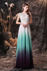 Party Dress Fashion, A Line Sleeveless Appliques Ombre Silk Like Satin Floor Length Prom Dresses