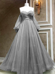 Homecomming Dresses Blue, A-Line Sweetheart Neck Tulle Green Long Prom Dress, Green Formal Evening Dress