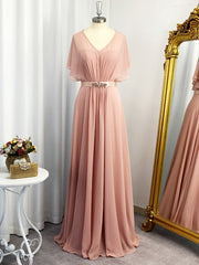 Quince Dress, A-line Sweetheart Short Sleeves Ruffles Floor-Length Chiffon Dress