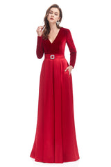 Prom Dresses Brands, A-line V Neck Velvet Long Prom Dresses