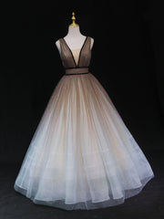 Short Dress, Aline V Neck Tulle Long Prom Dress Tulle Long Formal Graduation Dresses