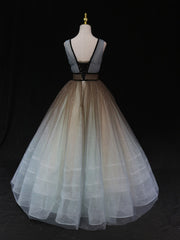 Quince Dress, Aline V Neck Tulle Long Prom Dress Tulle Long Formal Graduation Dresses