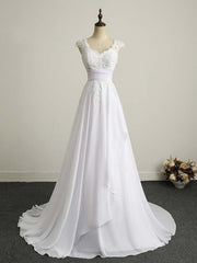 Wedding Dress Diet, Appliques V-Neck Lace-Up Chiffon Wedding Dresses