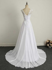 Wedding Dresses Girls, Appliques V-Neck Lace-Up Chiffon Wedding Dresses