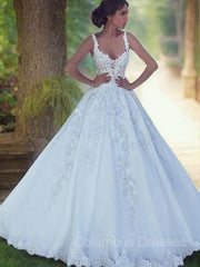 Wedding Dressed Under 1006, Ball Gown Scoop Sweep Train Satin Wedding Dresses