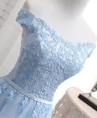 Bridesmaid Dresses Mismatched Winter, Sky Blue A Line Lace Off Shoulder Prom Dress, Lace Evening Dresses