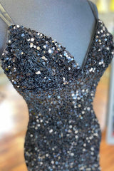 Wedding Dress With Sleeved, Black Sequin V-Neck Backless Short Homecoming Dress Wedding