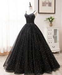 Formal Dress Long Elegant, Black Sweetheart Tulle Long Prom Dress, Black Formal Sweet 16 Dress